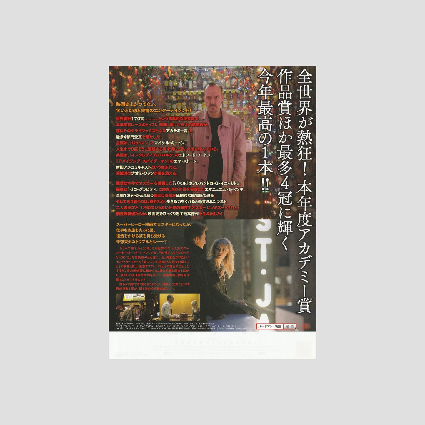 Birdman (Ver: C) 2015 – Japanese B5 Chirashi Poster